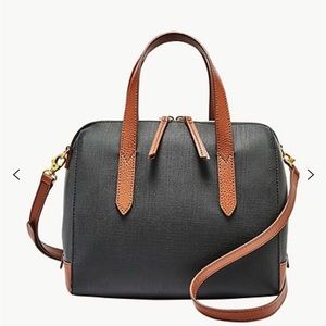 Black Fossil handbag with brown long and short straps.